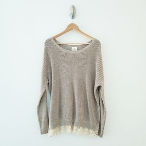 UO Pins & Needles Lace Trim Beige Sweater